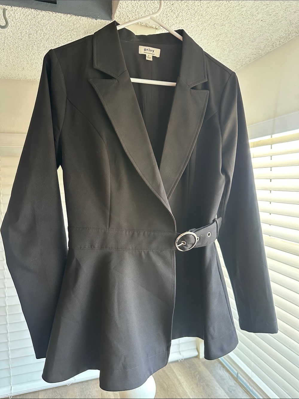 privy Black Belted Peplum Blazer with Silver Buckle